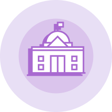 image of a city hall icon with a circular purple border